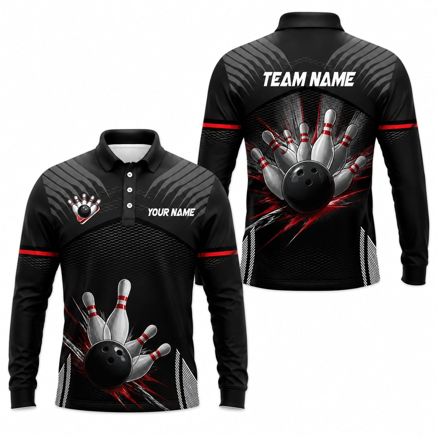 Bowling Ball Pin Smash Sport Personalized Bowling Polo Shirt Long Sleeve Polo
