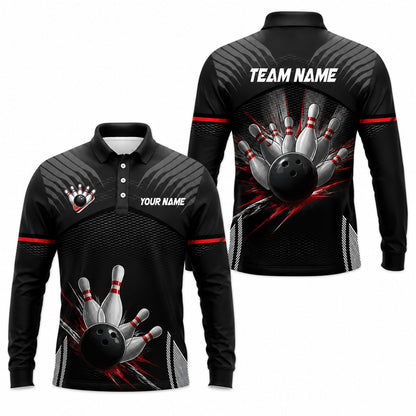 Bowling Ball Pin Smash Sport Personalized Bowling Polo Shirt Long Sleeve Polo
