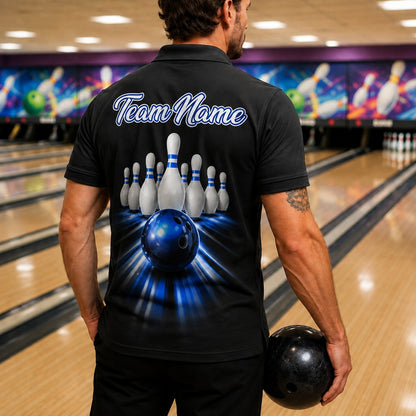 Bowling Ball Pin Strike Custom Bowling Polo Shirt Back View