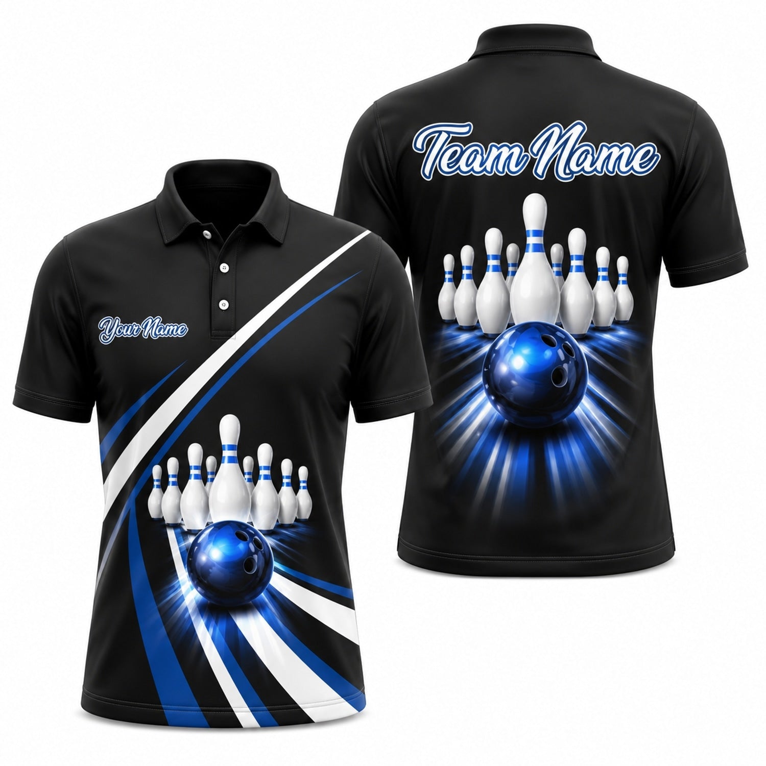 Bowling Ball Pin Strike Custom Bowling Polo Shirt