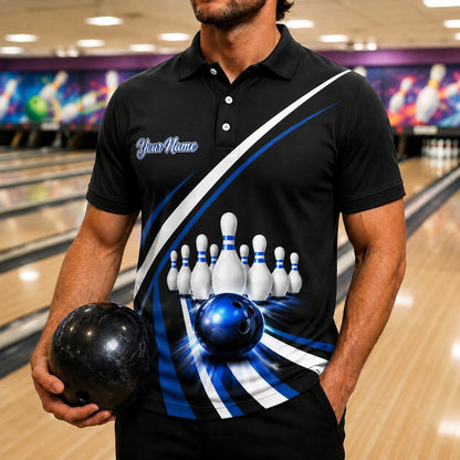 Bowling Ball Pin Strike Custom Bowling Polo Shirt Front View