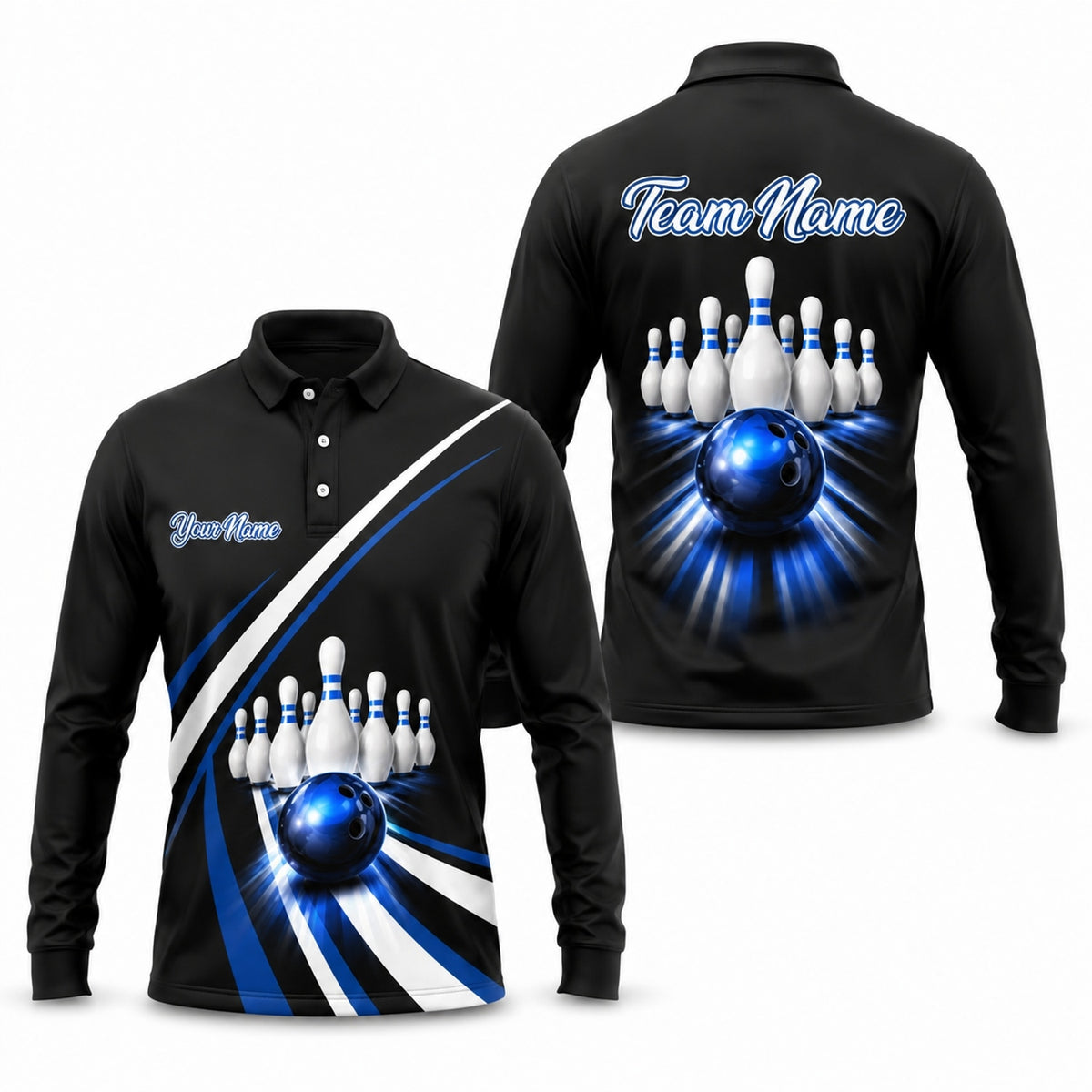 Bowling Ball Pin Strike Custom Bowling Polo Shirt Long Sleeve Polo
