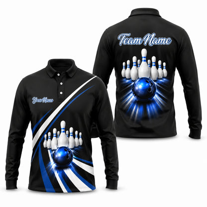 Bowling Ball Pin Strike Custom Bowling Polo Shirt Long Sleeve Polo