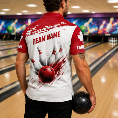 Bowling Ball Pin Strike Modern Custom Bowling Polo Shirt Back View