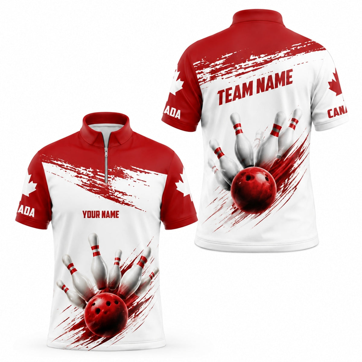 Bowling Ball Pin Strike Modern Custom Bowling Polo Shirt Jersey Zip 1 4 Collar
