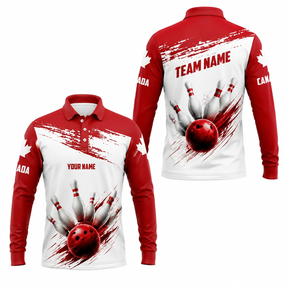 Bowling Ball Pin Strike Modern Custom Bowling Polo Shirt Long Sleeve Polo