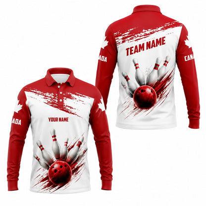 Bowling Ball Pin Strike Modern Custom Bowling Polo Shirt Long Sleeve Polo