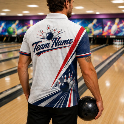 Bowling Ball Pin Strike Sport Custom Bowling Polo Shirt Back View