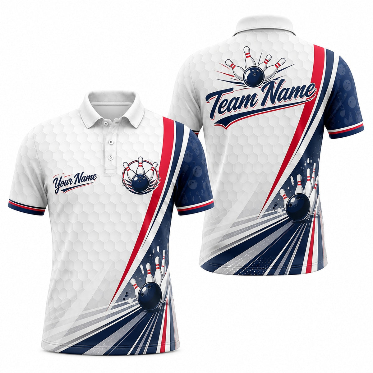 Bowling Ball Pin Strike Sport Custom Bowling Polo Shirt
