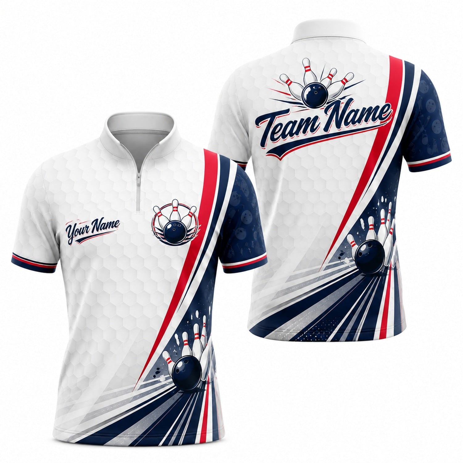 Bowling Ball Pin Strike Sport Custom Bowling Polo Shirt Jersey Zip 1 4 Collar