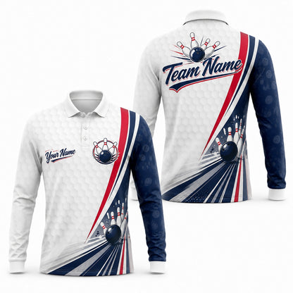 Bowling Ball Pin Strike Sport Custom Bowling Polo Shirt Long Sleeve Polo