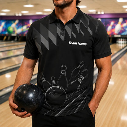 Bowling Ball Pinburst Custom Bowling Polo Shirt Front View