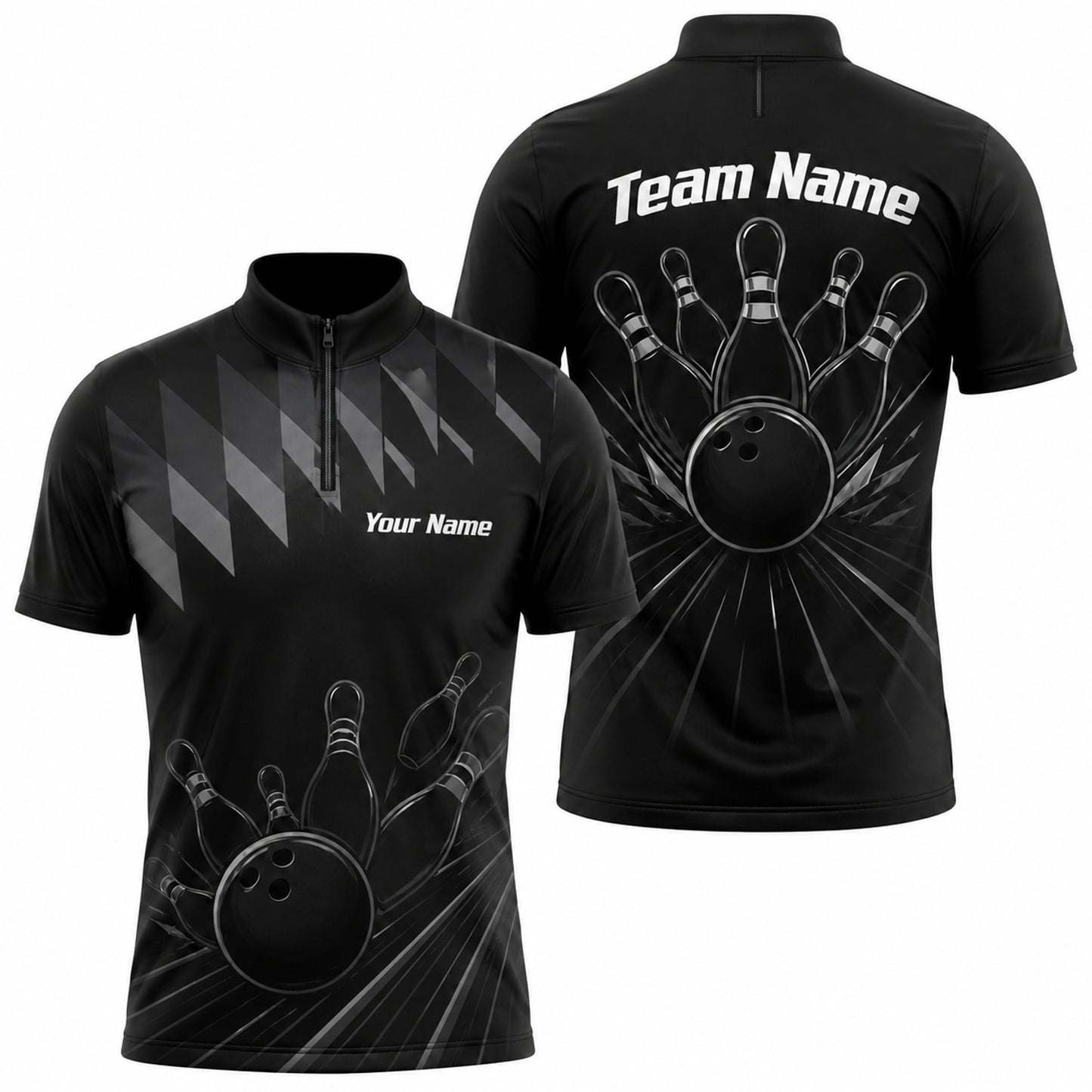 Bowling Ball Pinburst Custom Bowling Polo Shirt Jersey Zip 1 4 Collar