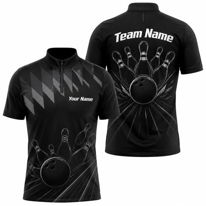 Bowling Ball Pinburst Custom Bowling Polo Shirt Jersey Zip 1 4 Collar