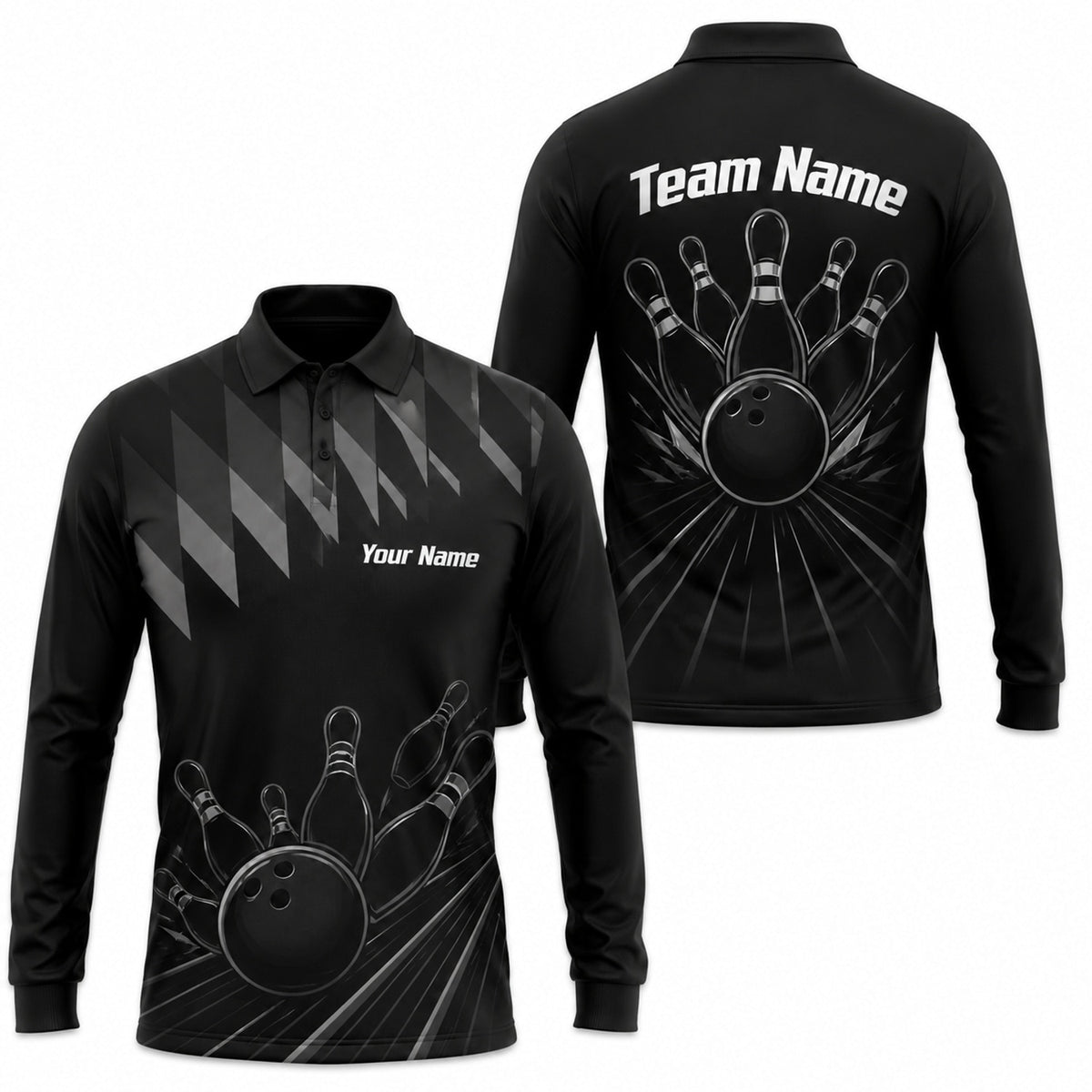 Bowling Ball Pinburst Custom Bowling Polo Shirt Long Sleeve Polo