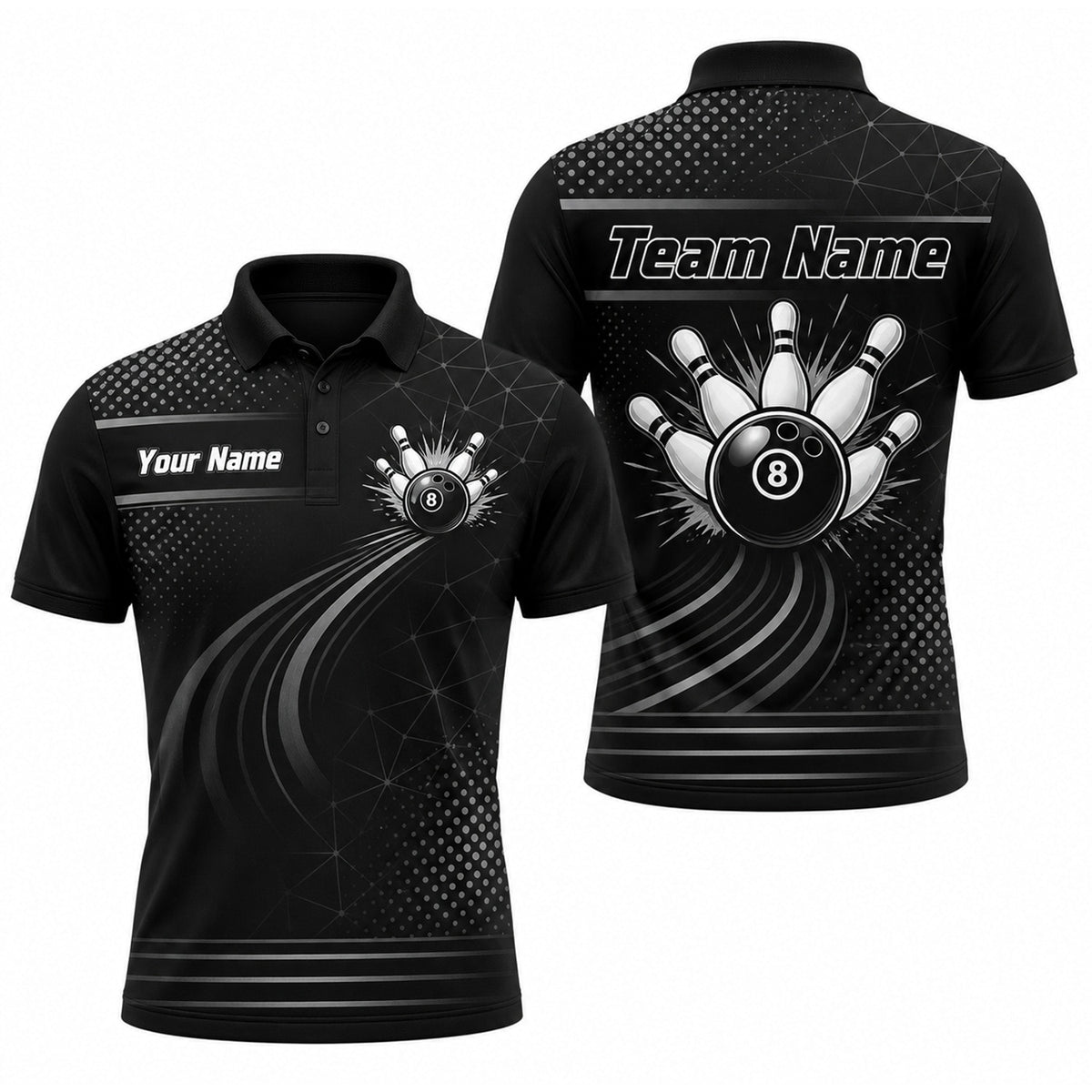 Bowling Ball Pinburst Graphic Personalized Bowling Polo Shirt