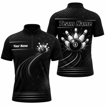 Bowling Ball Pinburst Graphic Personalized Bowling Polo Shirt Jersey Zip 1 4 Collar