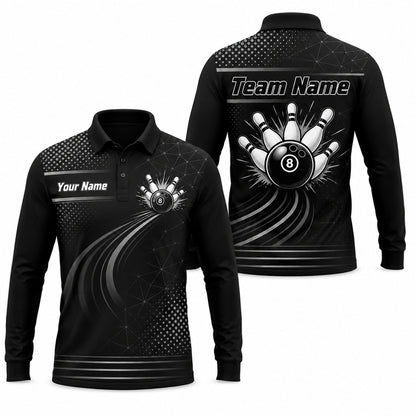 Bowling Ball Pinburst Graphic Personalized Bowling Polo Shirt Long Sleeve Polo