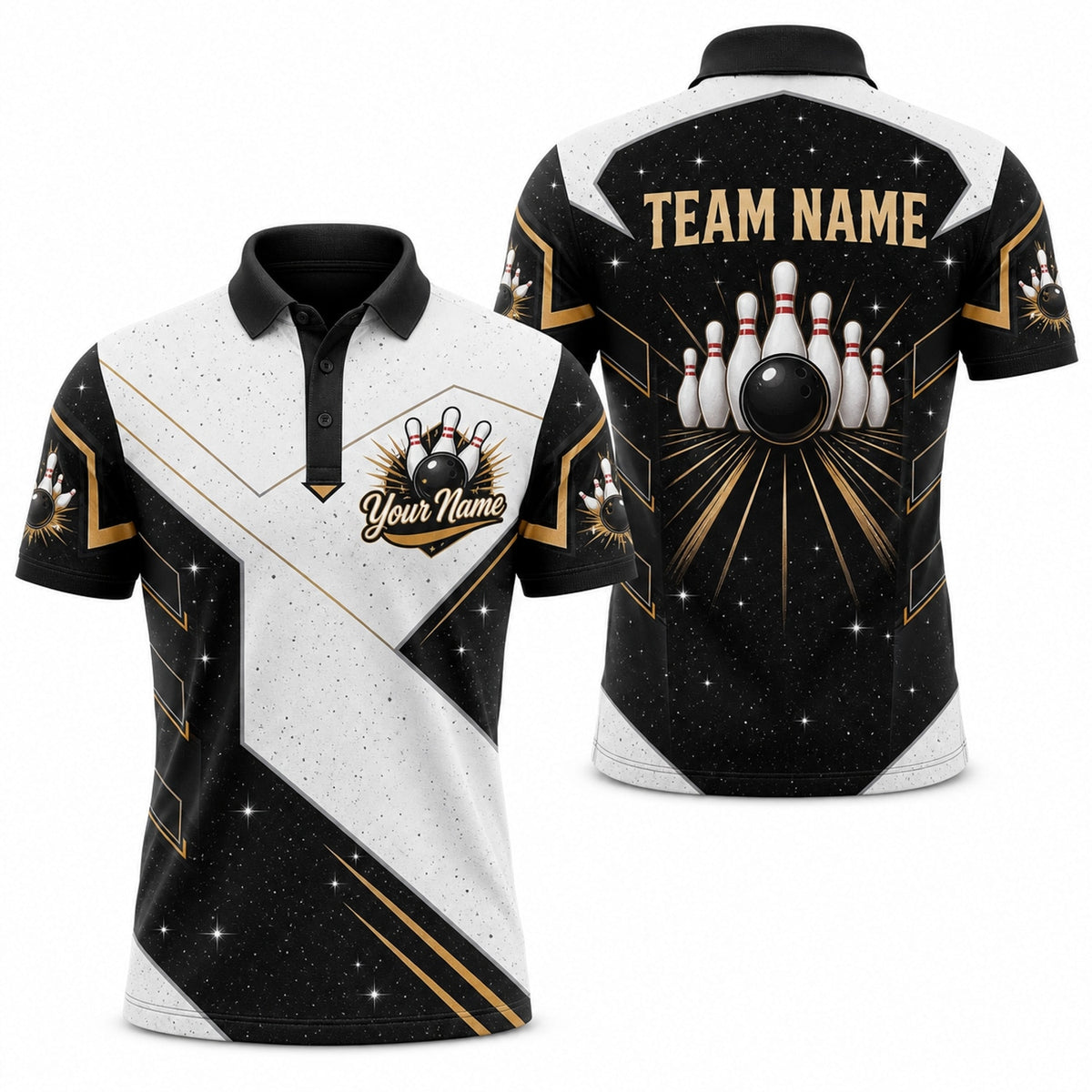 Bowling Ball Pins Burst Custom Bowling Polo Shirt