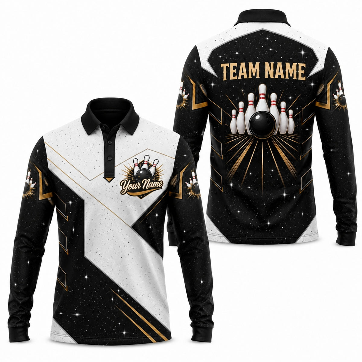 Bowling Ball Pins Burst Custom Bowling Polo Shirt Long Sleeve Polo
