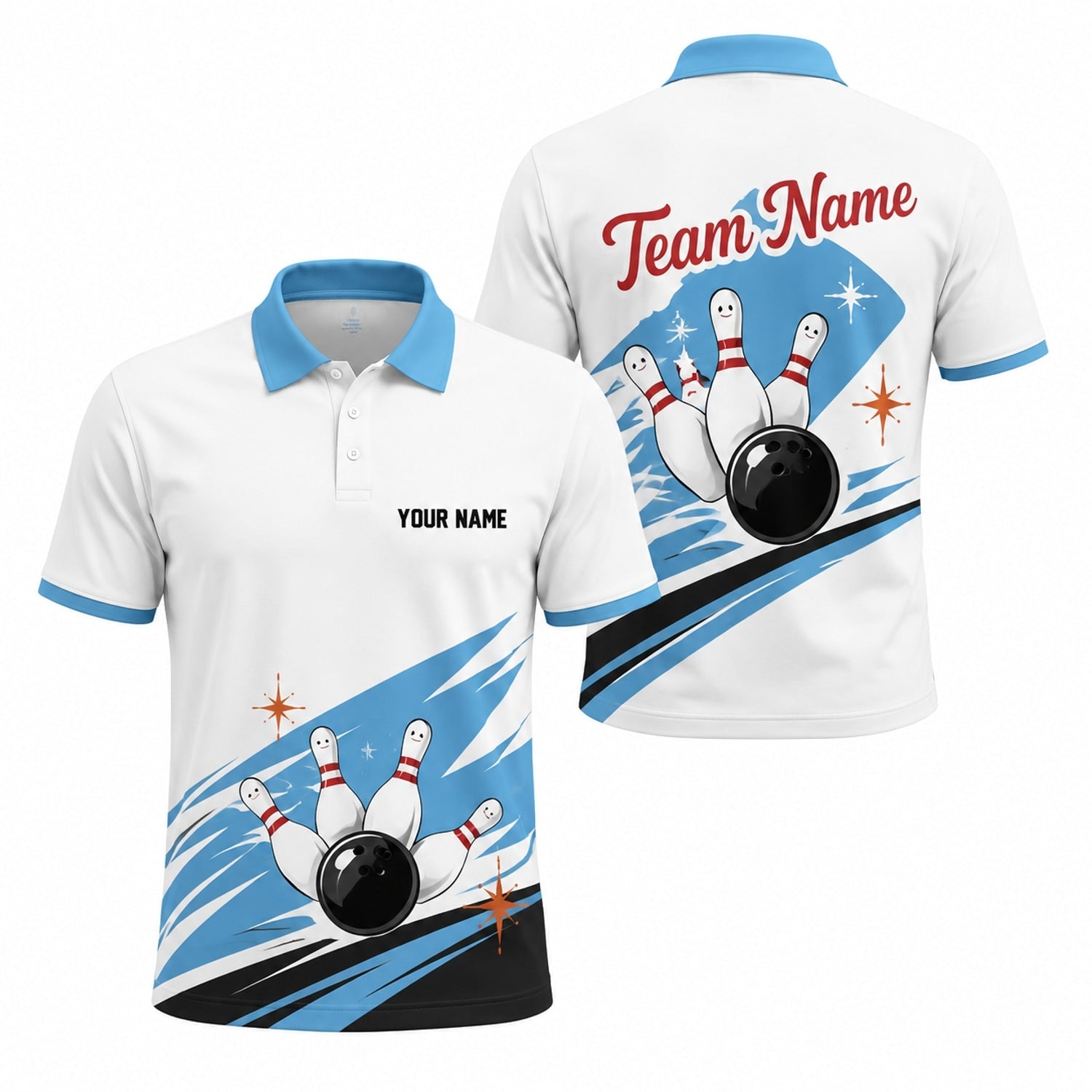 Bowling Ball Pins Graphic Custom Bowling Polo Shirt