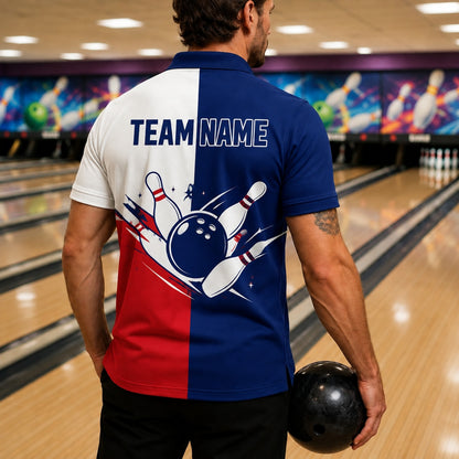 Bowling Ball Pins Strike Custom Bowling Polo Shirt Back View