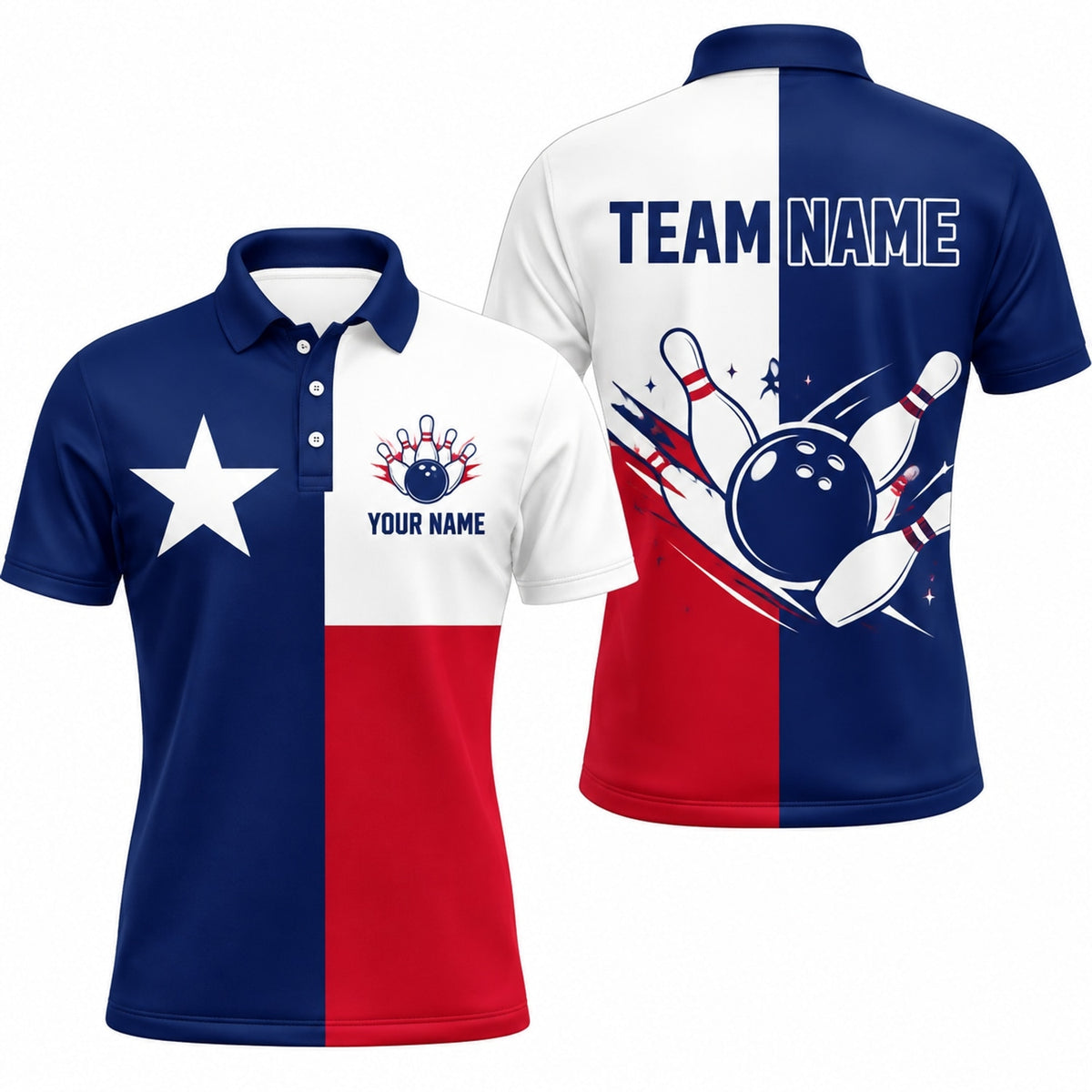 Bowling Ball Pins Strike Custom Bowling Polo Shirt