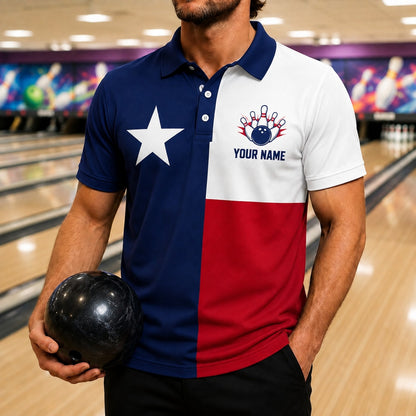 Bowling Ball Pins Strike Custom Bowling Polo Shirt Front View