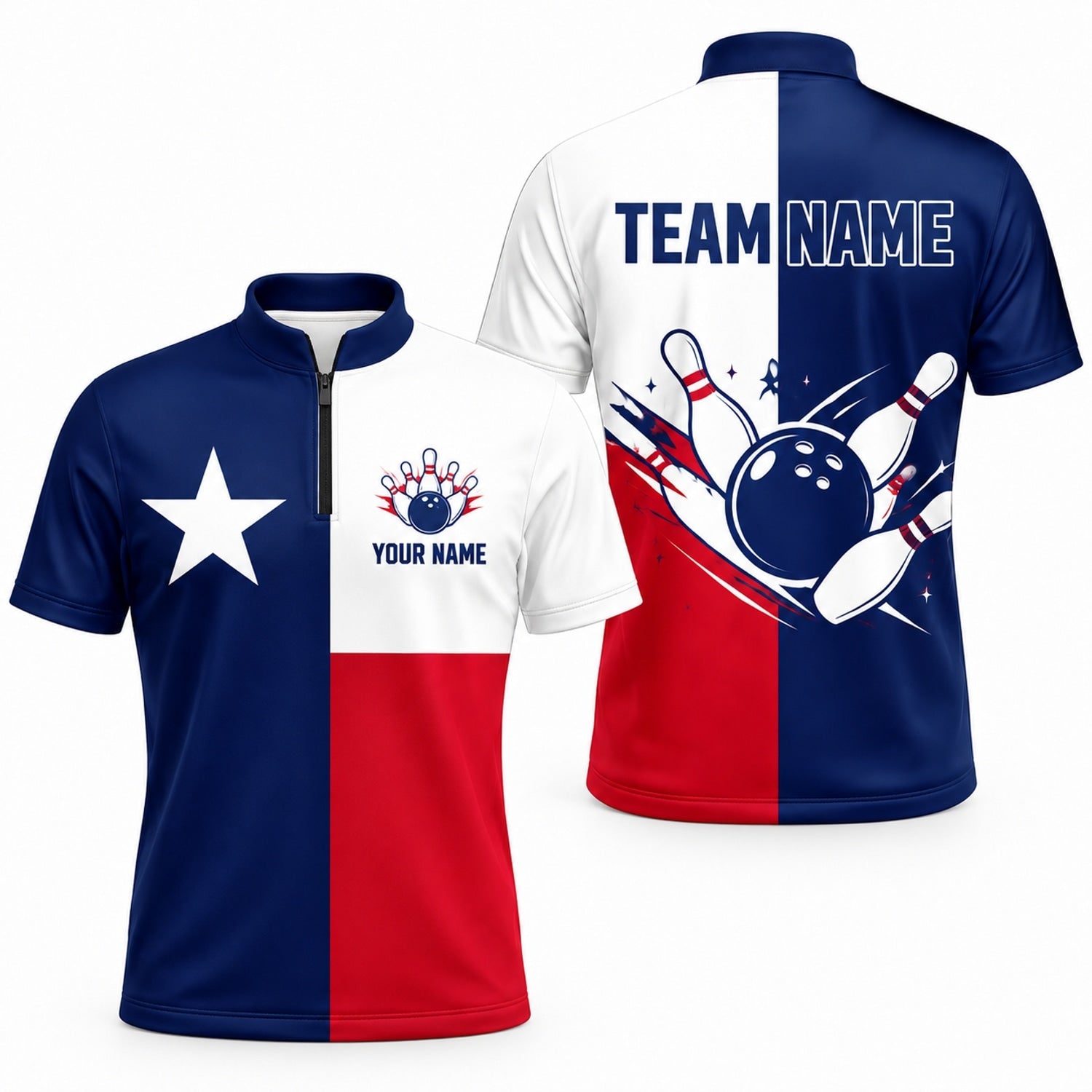 Bowling Ball Pins Strike Custom Bowling Polo Shirt Jersey Zip 1 4 Collar