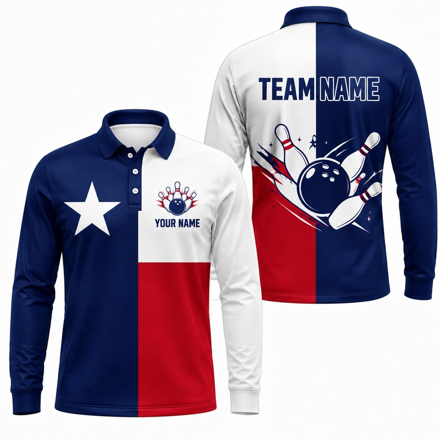 Bowling Ball Pins Strike Custom Bowling Polo Shirt Long Sleeve Polo