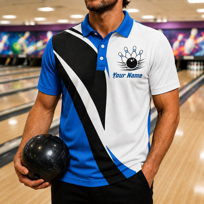 Bowling Ball Pinstrike Sport Personalized Bowling Polo Shirt Front View