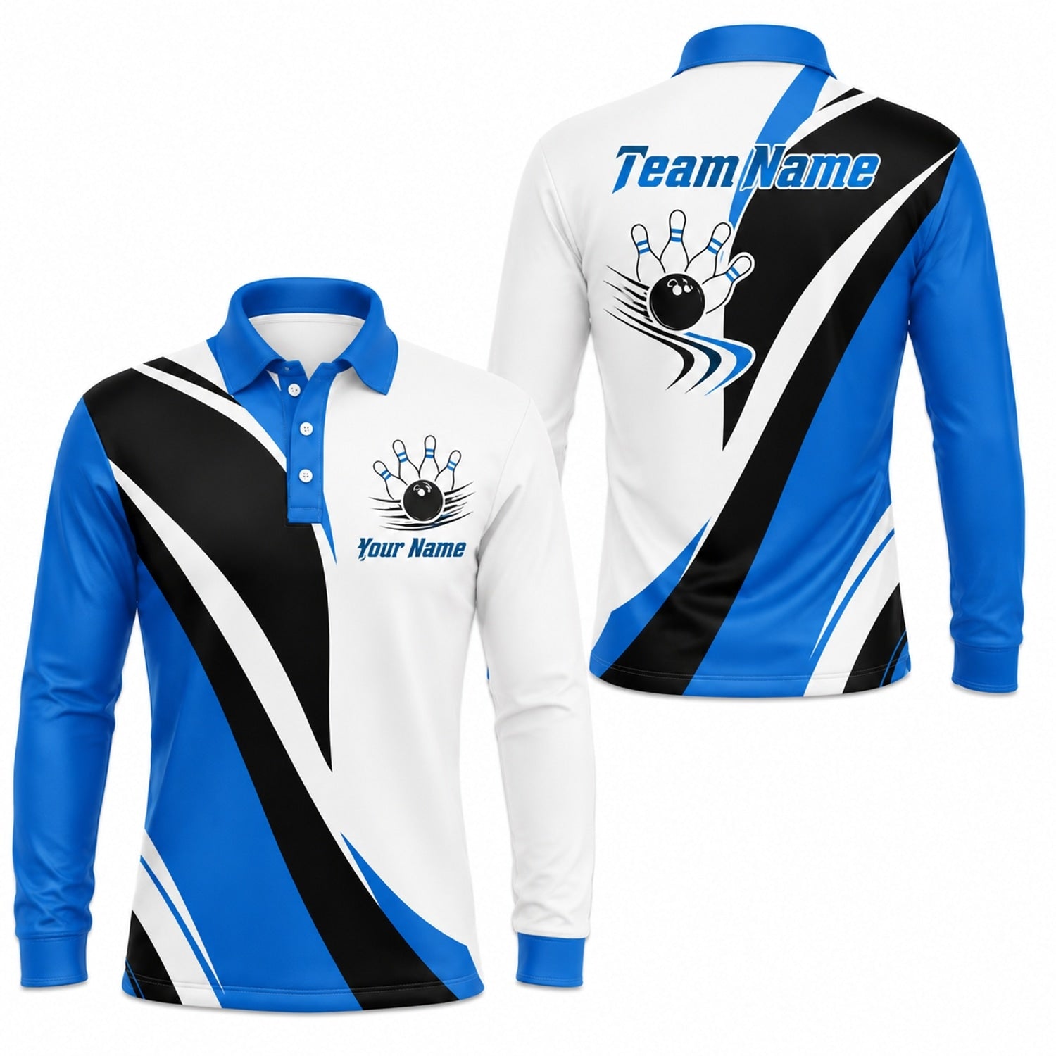 Bowling Ball Pinstrike Sport Personalized Bowling Polo Shirt Long Sleeve Polo