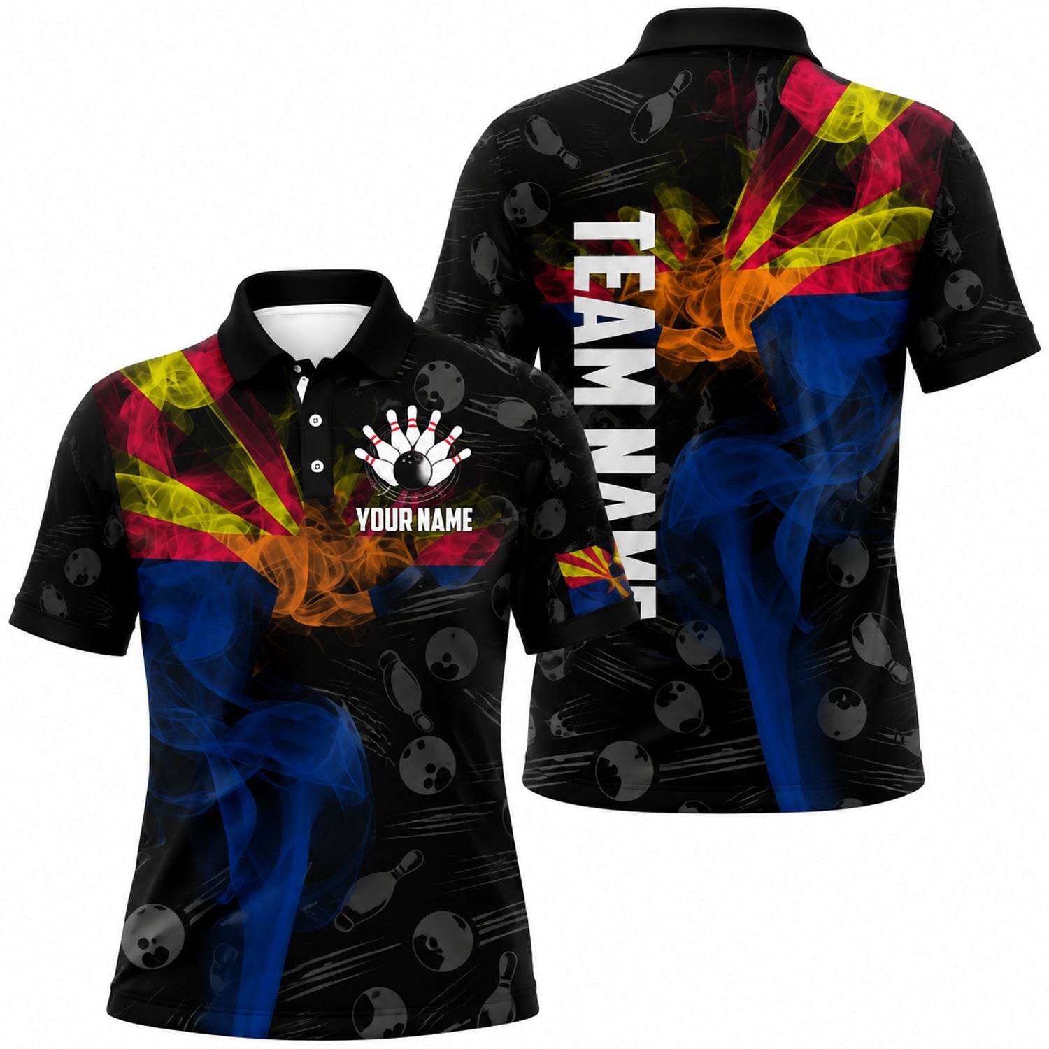 Bowling Ball Smoke Graphic Custom Bowling Polo Shirt