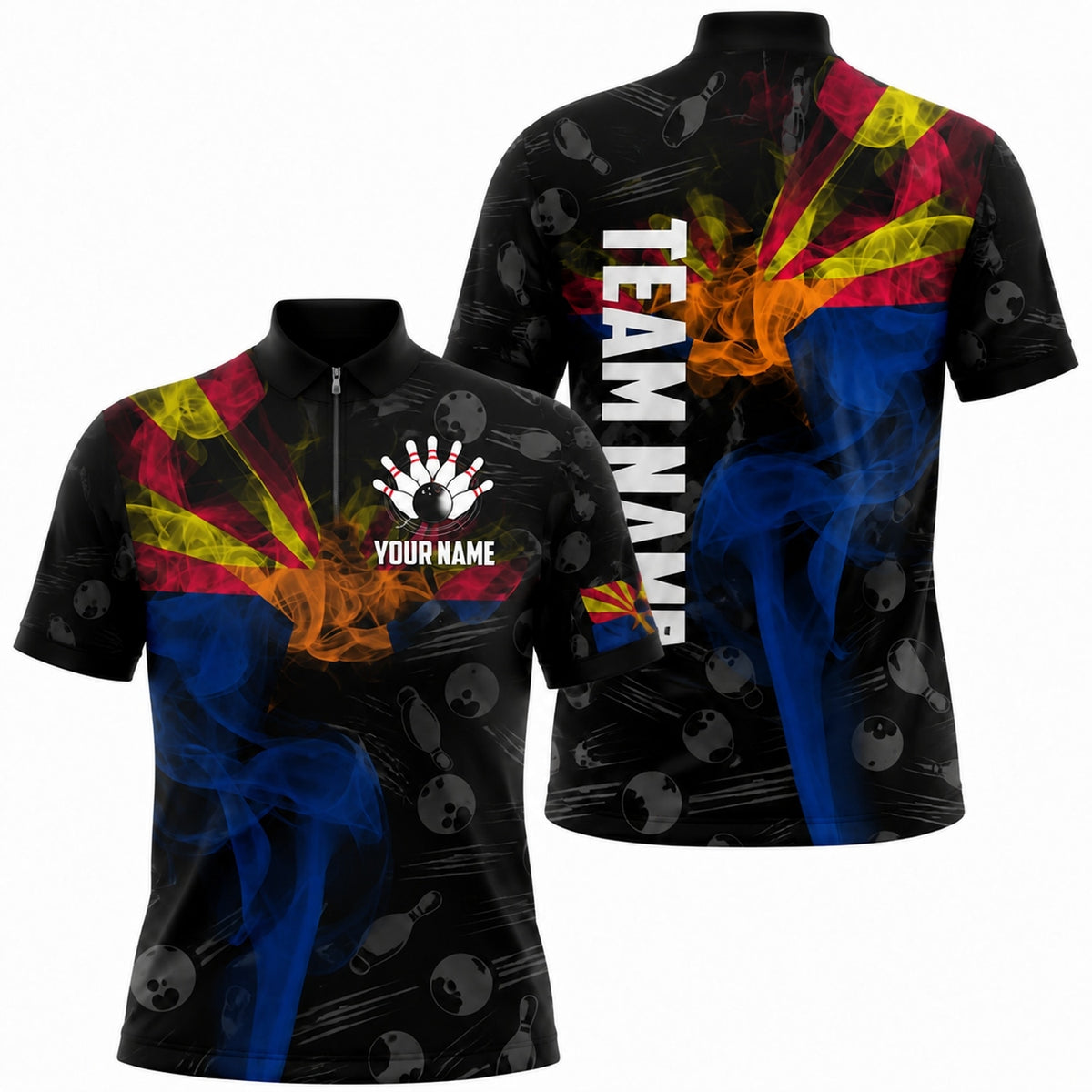 Bowling Ball Smoke Graphic Custom Bowling Polo Shirt Jersey Zip 1 4 Collar