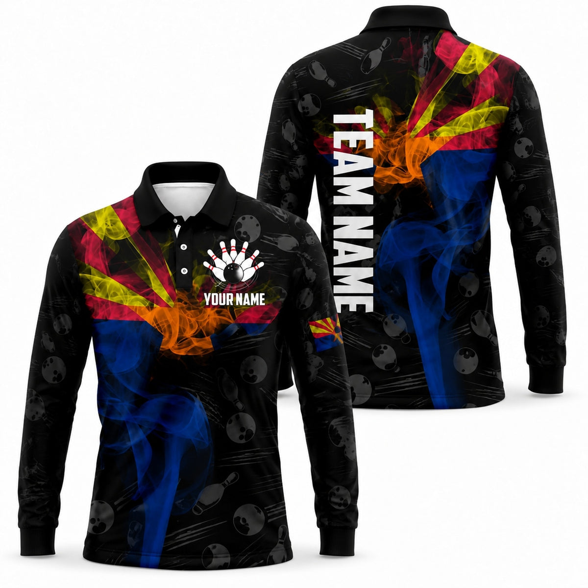 Bowling Ball Smoke Graphic Custom Bowling Polo Shirt Long Sleeve Polo