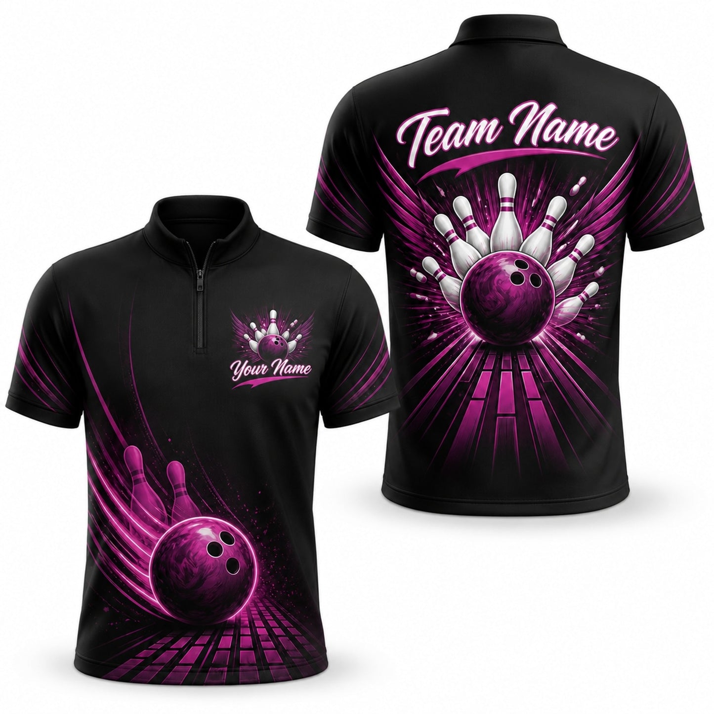 Bowling Ball Strike Aura Personalized Bowling Polo Shirt Jersey Zip 1 4 Collar