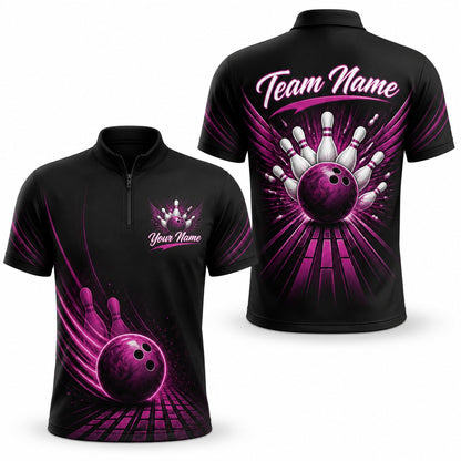 Bowling Ball Strike Aura Personalized Bowling Polo Shirt Jersey Zip 1 4 Collar