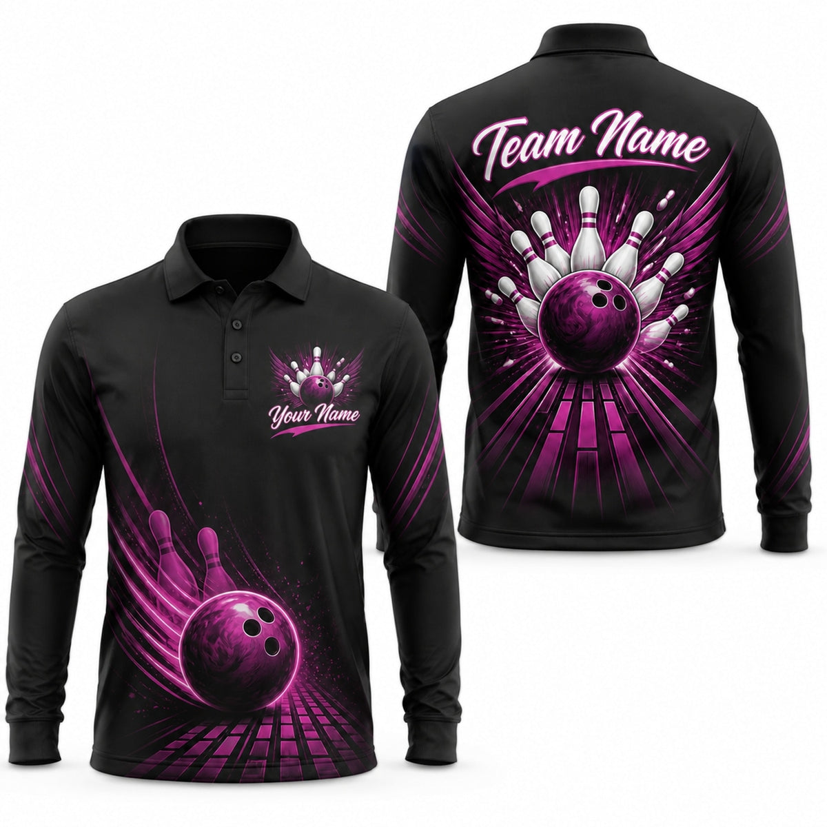 Bowling Ball Strike Aura Personalized Bowling Polo Shirt Long Sleeve Polo