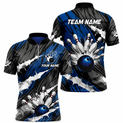 Bowling Ball Strike Blast Custom Bowling Polo Shirt Jersey Zip 1 4 Collar