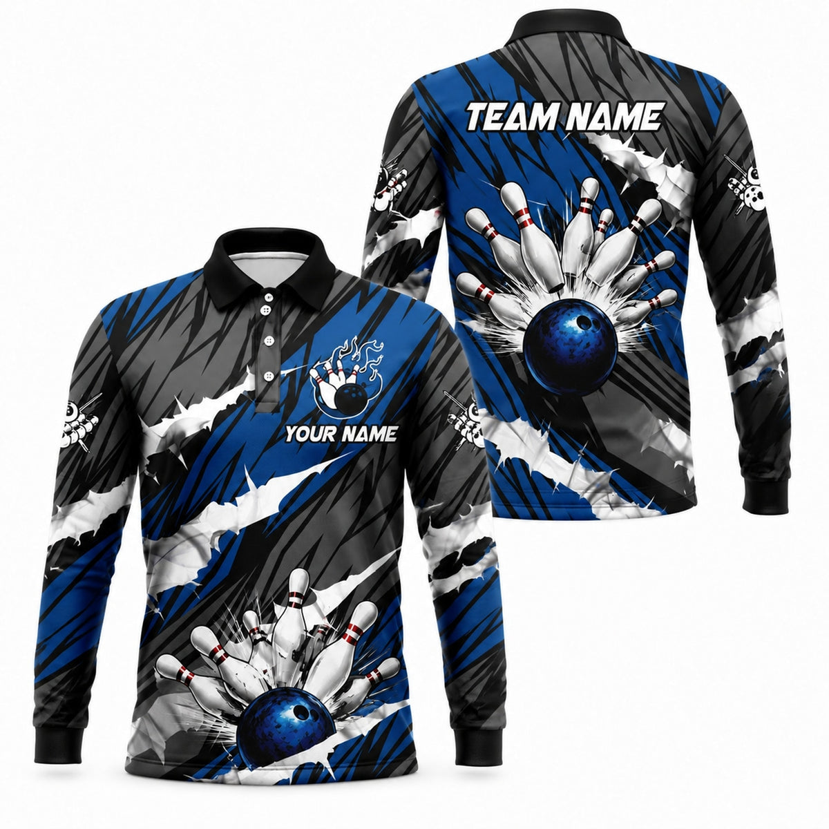 Bowling Ball Strike Blast Custom Bowling Polo Shirt Long Sleeve Polo