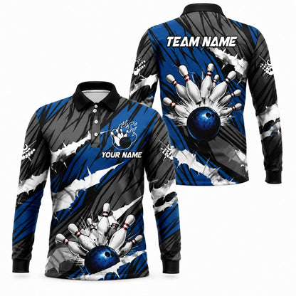 Bowling Ball Strike Blast Custom Bowling Polo Shirt Long Sleeve Polo