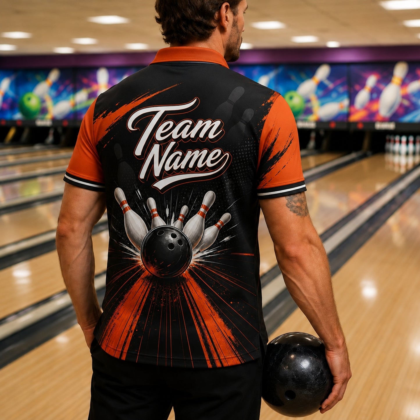 Bowling Ball Strike Blast Personalized Bowling Polo Shirt Back View