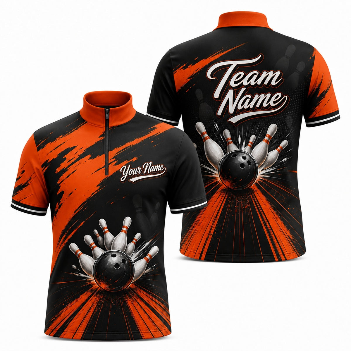 Bowling Ball Strike Blast Personalized Bowling Polo Shirt Jersey Zip 1 4 Collar