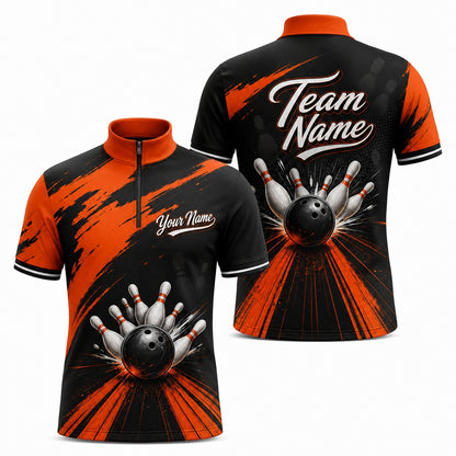 Bowling Ball Strike Blast Personalized Bowling Polo Shirt Jersey Zip 1 4 Collar