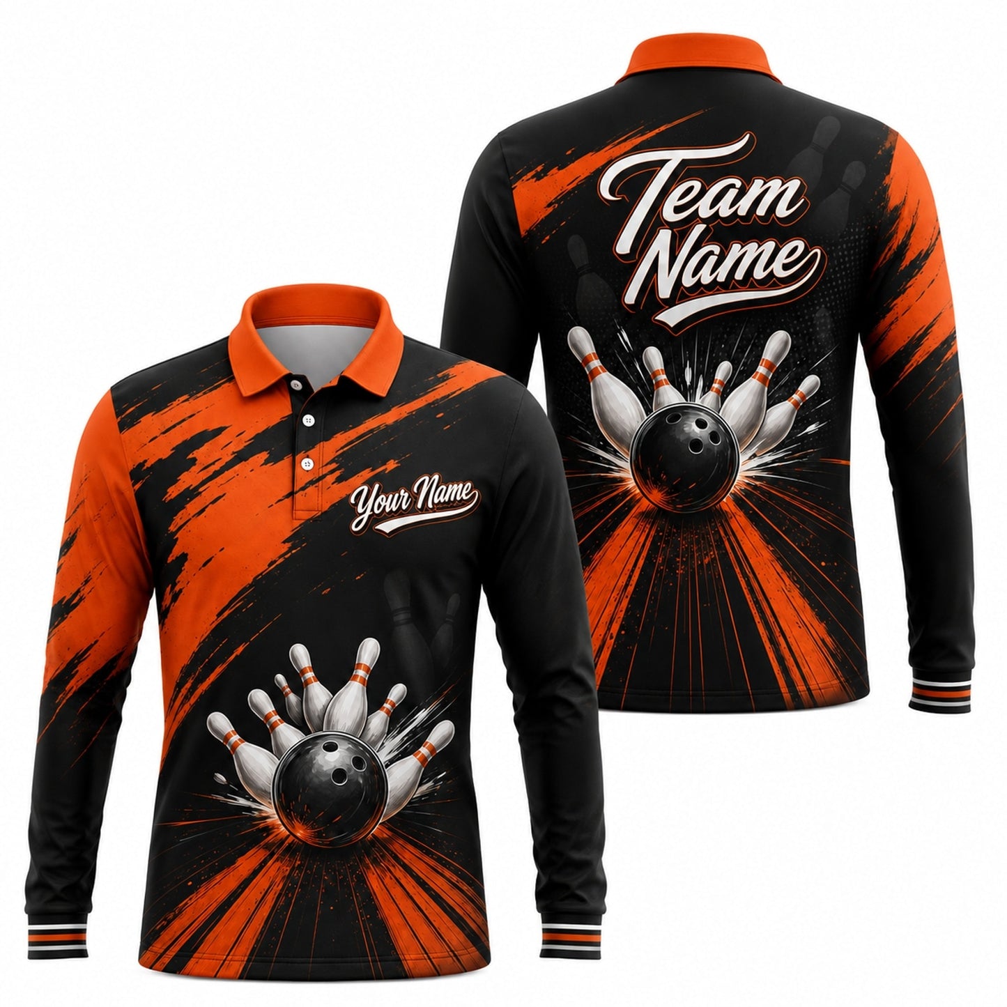 Bowling Ball Strike Blast Personalized Bowling Polo Shirt Long Sleeve Polo