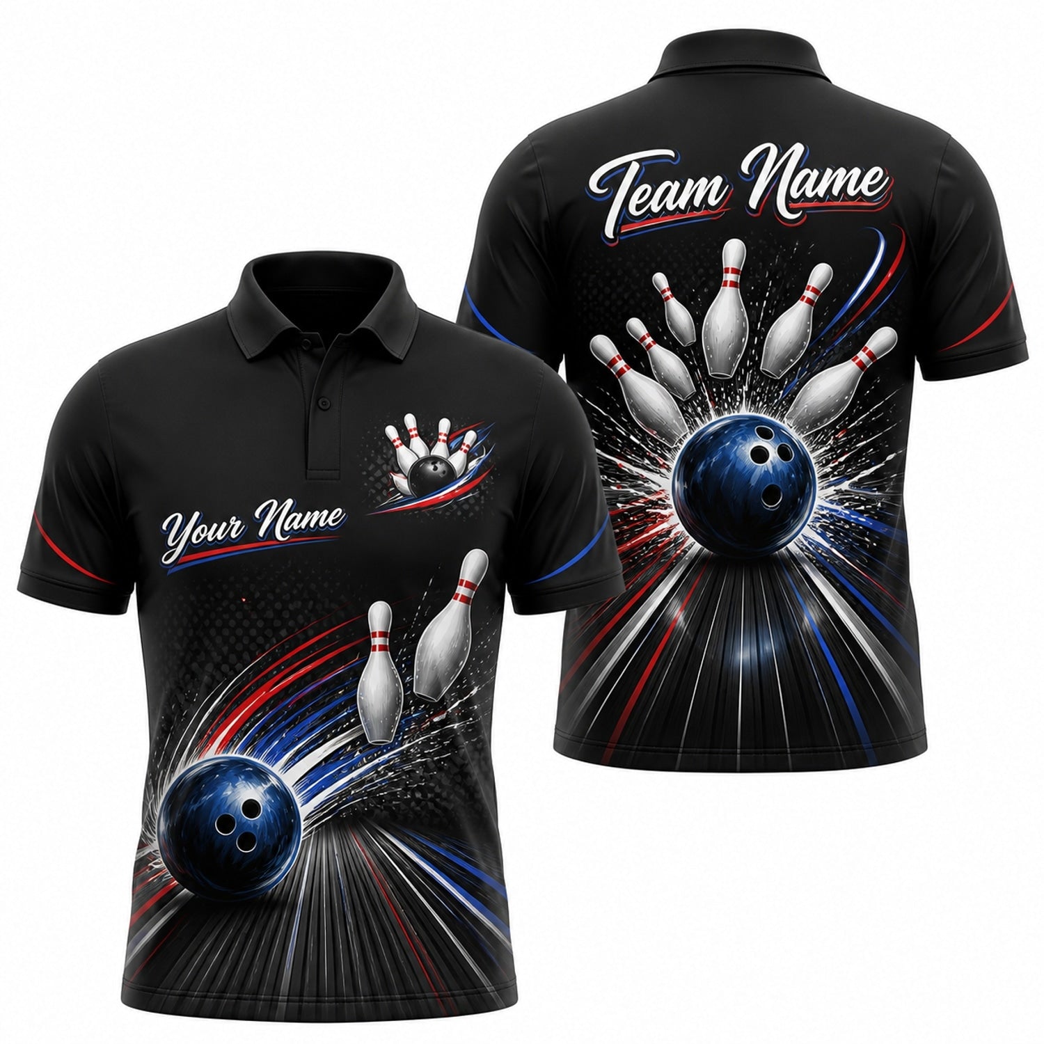 Bowling Ball Strike Burst Custom Bowling Polo Shirt