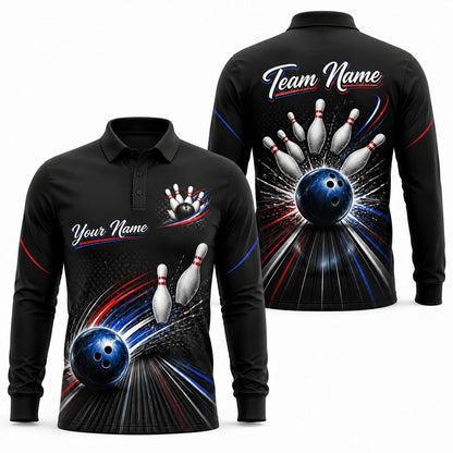 Bowling Ball Strike Burst Custom Bowling Polo Shirt Long Sleeve Polo