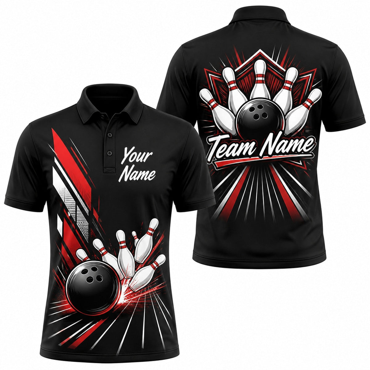 Bowling Ball Strike Burst Personalized Bowling Polo Shirt
