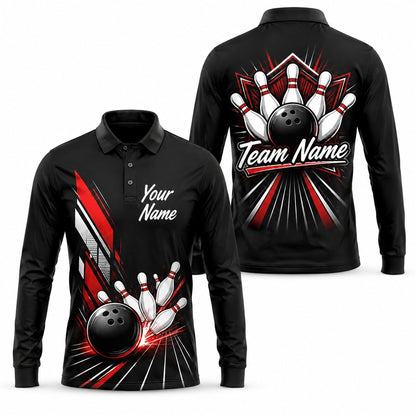 Bowling Ball Strike Burst Personalized Bowling Polo Shirt Long Sleeve Polo