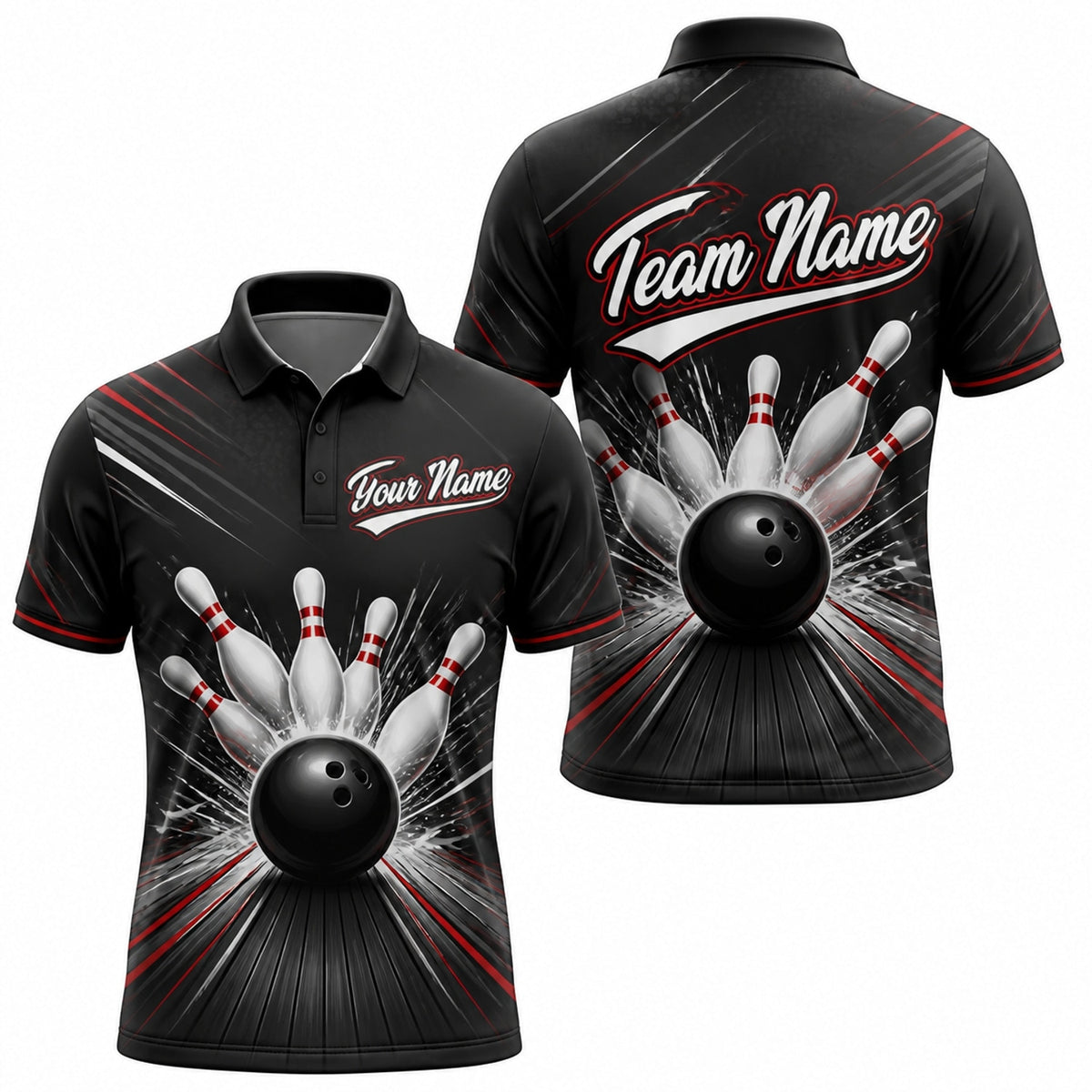 Bowling Ball Strike Burst Sport Custom Bowling Polo Shirt